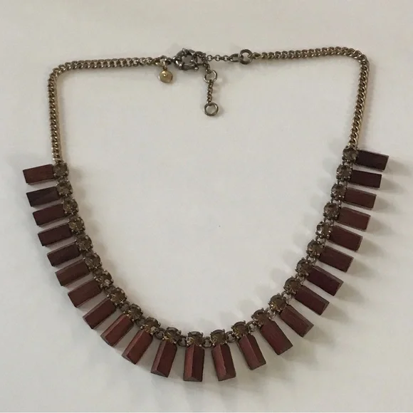 J.CREW MIXED PRISM NECKLACE BROWN GOLD Tone Wood Pyramid Faceted Crystals. - Picture 2 of 6